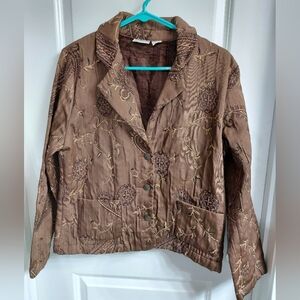 EUC Women's Chico's Brown Embroidered Jacket, chicos Size 1 (M)